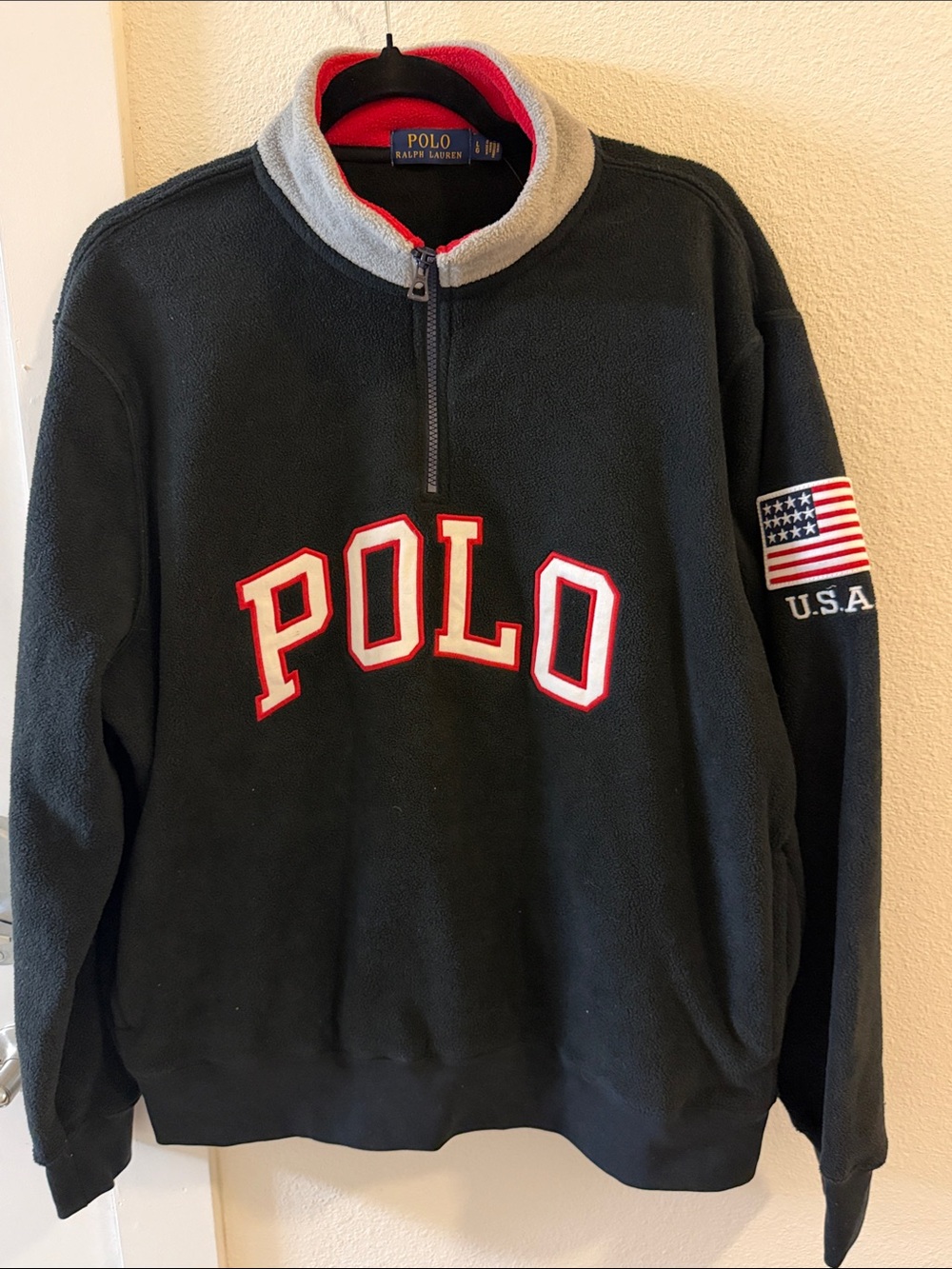 NWT Polo Ralph Lauren Men’s L USA Flag POLO Quarter Zip Fleece Pullover